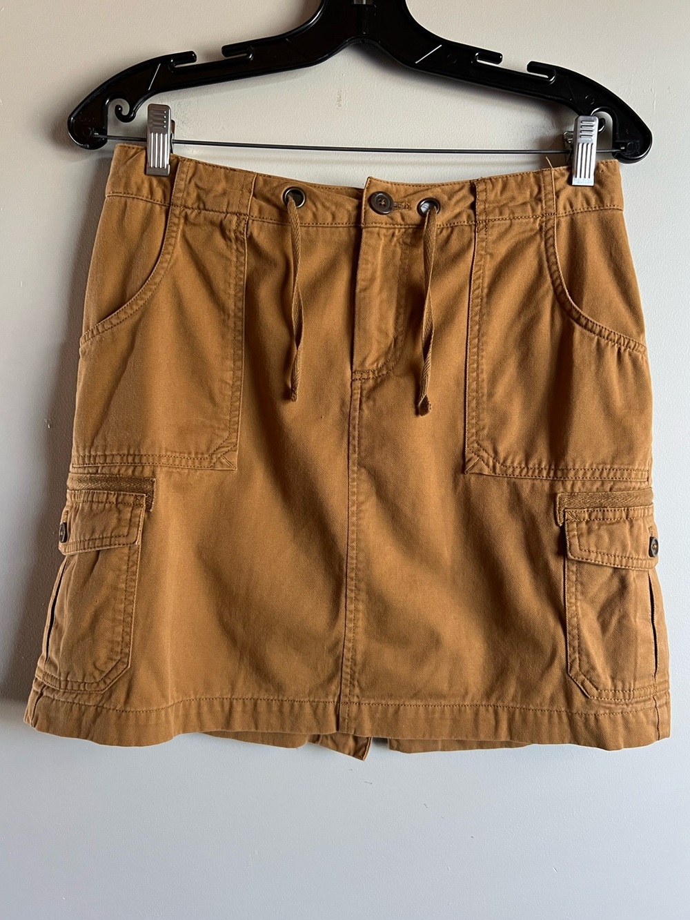 Carhartt Utility Mini Skirt Tan Workwear Style Pockets Canvas Tan Drawstring